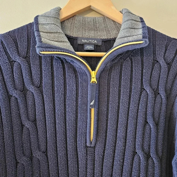 Nautica Cotton Cable Knit Classic Casual Sweatershirt Navy Blue Size Large. - Picture 4 of 10